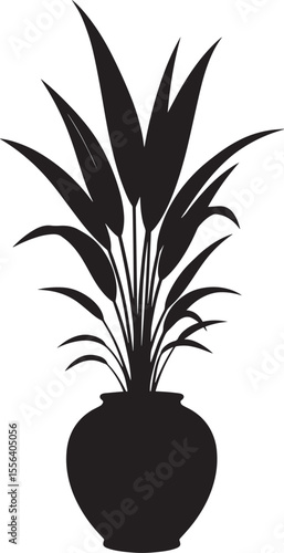 Elegant black and white silhouette of a tropical plant in a pot.