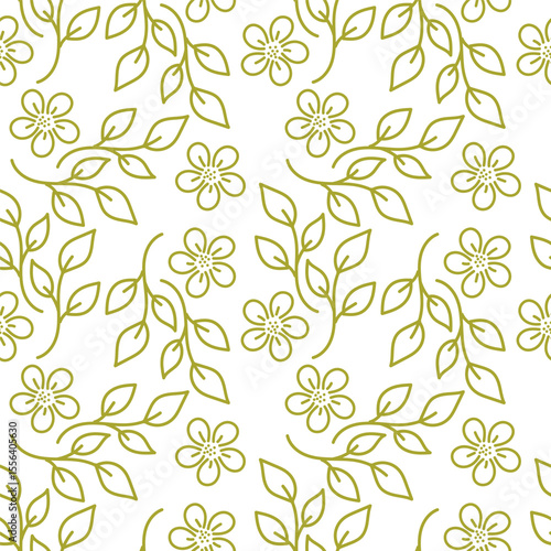Seamless vector hand drawn pattern of blossoms and fresh branches. Floral contour background for textile or book covers, design, graphic art, printing and hobby, invitation
