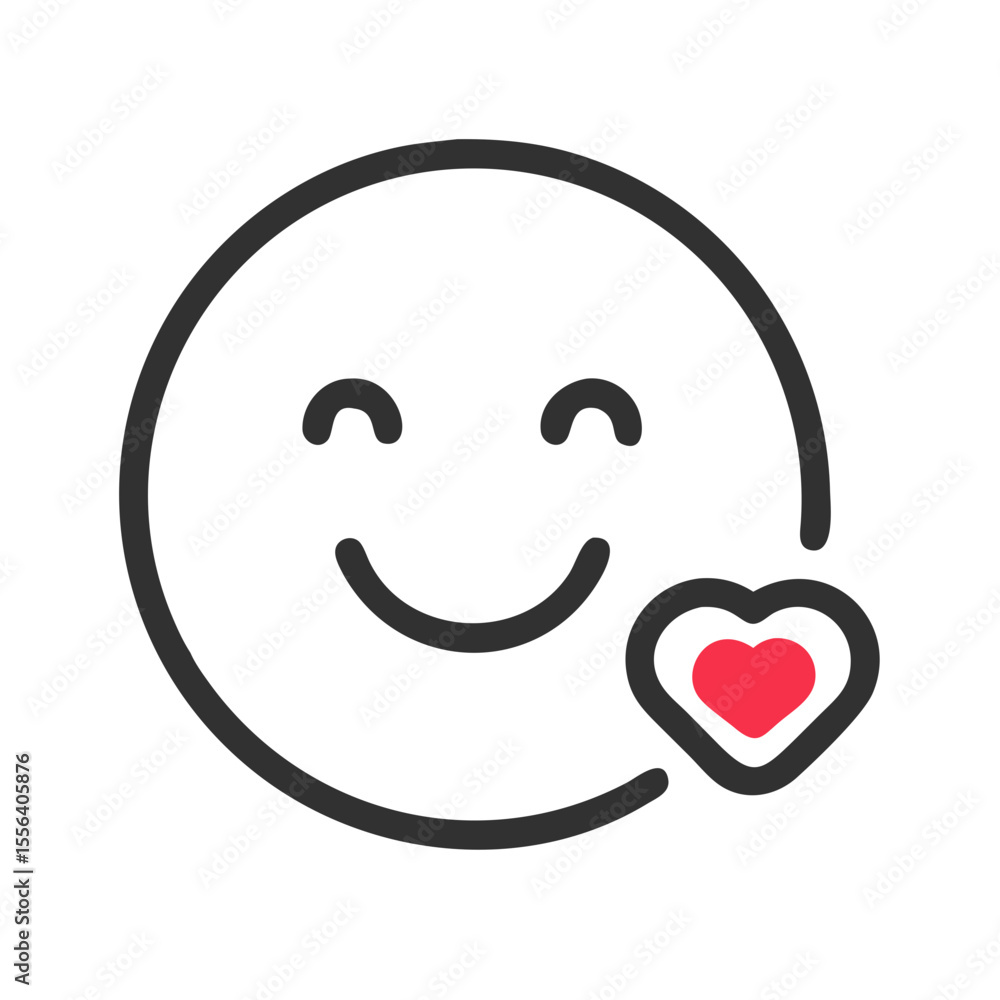 Cute social media smiling care face with heart Emoji icon on white background
Cute social media smiling care face with heart Emoji icon on white background