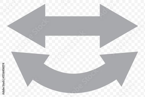 Set of double sided Gray arrows of different sizes. Vector illustration of three bold double arrows in varying sizes. Black arrows pointing left and right. Minimalist graphic with geometric shapes.