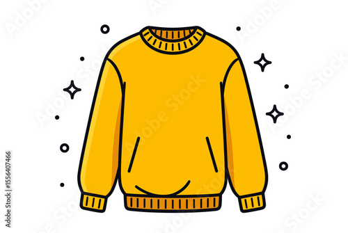 Bright Yellow Knitted Sweater with Ribbed Cuffs and Hem, Flat Vector Illustration