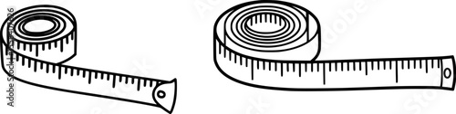 Black and white line drawing of two measuring tapes tape measure sewing