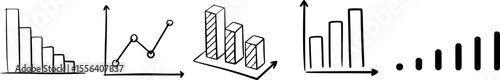 Black and white line drawings of various bar and line charts bar chart graph
