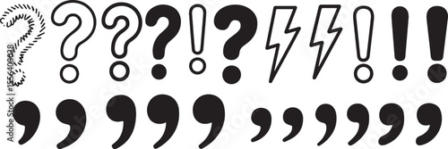 Black and white punctuation marks and lightning bolts question mark exclamation mark