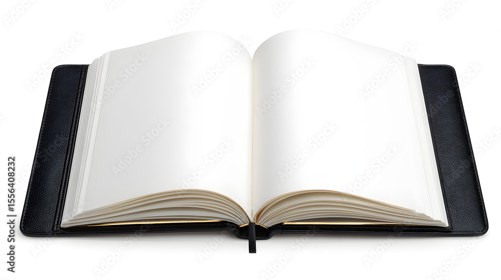 Wide Open Black Hardcover Book Showing Blank Pages Wide Open Black Hardcover Book Showing Blank Pages