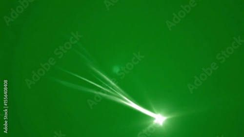 Abstract green background with bright light streaks and lens flare, digital animation