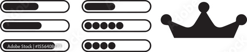 Black progress indicators and regal crown symbol progress bar loading bar