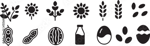 Collection of black and white icons representing food and plants food icons plant icons