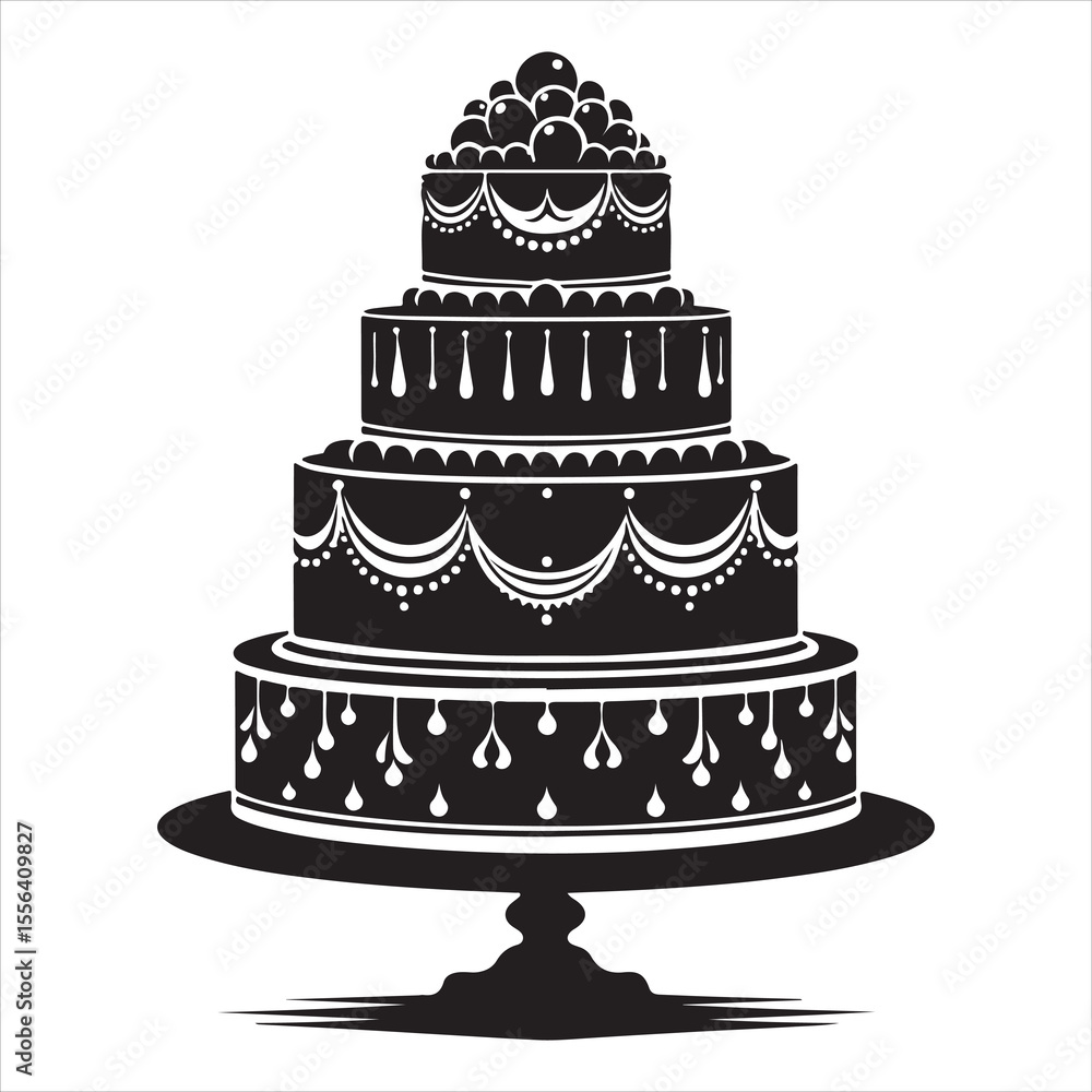 Classic Cake Silhouette - Sweet Layers of Perfection , black colour vactor Classic Cake Silhouette - Sweet Layers of Perfection , black colour vactor