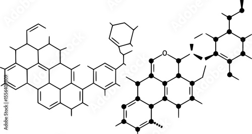 Complex organic molecular structure diagram black white organic chemistry chemical formula