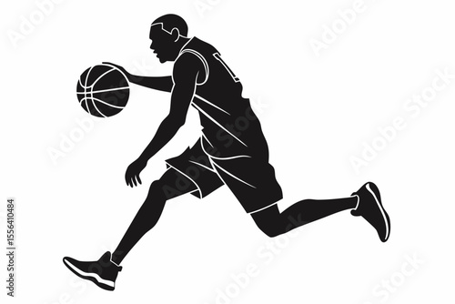 playing basketball a man sihouette black vector
