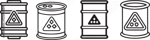 Hazardous material drums with warning symbols barrels
