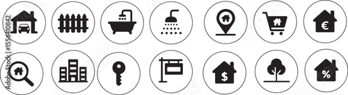 Minimalist black and white real estate icons house
