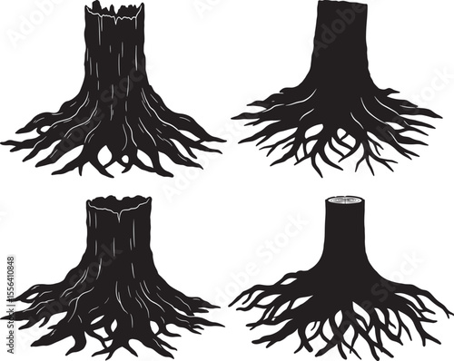 Tree stump nature silhouette vector illustration
