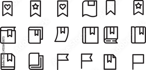 Minimalist line art icons of books and bookmarks book icons bookmark icons