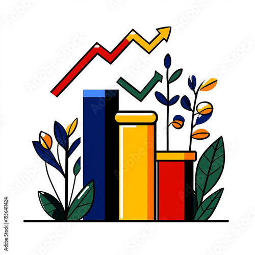 Growth Chart: Pixel Art Illustration of Business Success and Sustainability