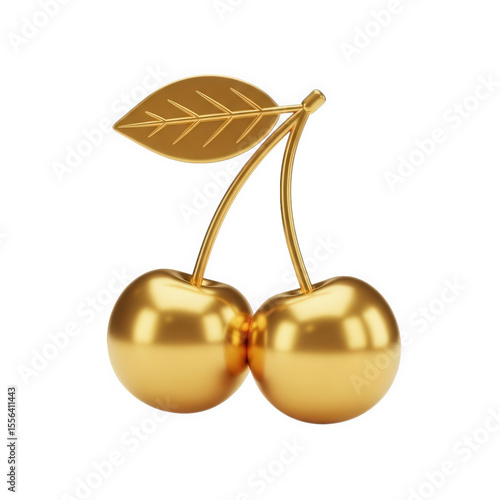 Wallpaper Mural Gleaming golden cherries with a single leaf present a luxurious and elegant fruit illustration against a stark transparent background. Torontodigital.ca