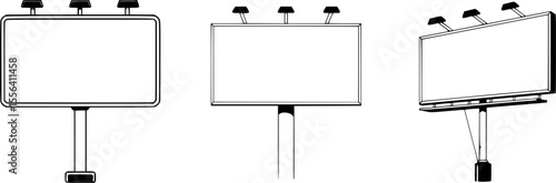 Three blank billboards with lights advertisement outdoor