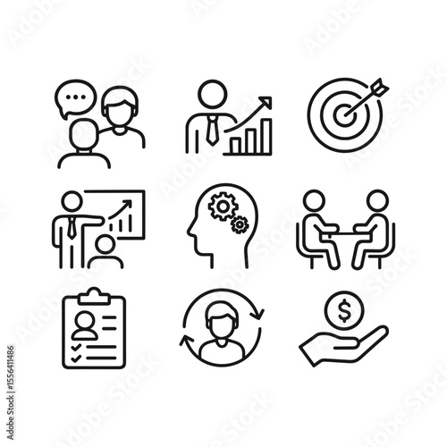 Business advisory vector icon pack. Outline symbols. Line design