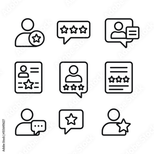 Rating and customer satisfaction icon collection. Outline symbols. Line design