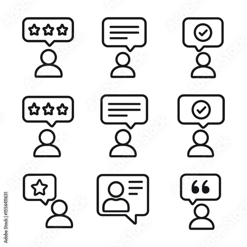 Customer opinion and endorsement vector icons. Outline symbols. Line design