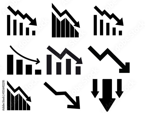 Growing Graph and Arrow Icons Vector Set for Business and Success Char