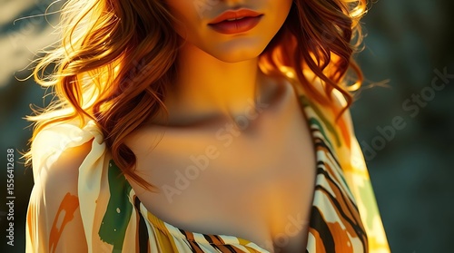 Woman model portrait with hand-painted floral dress