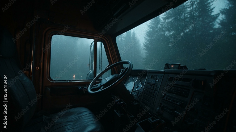 Fototapeta premium Eerie quiet truck interior at night
