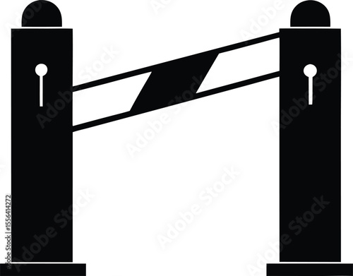 Automatic barrier gate entrance access control point silhouette vector illustration.