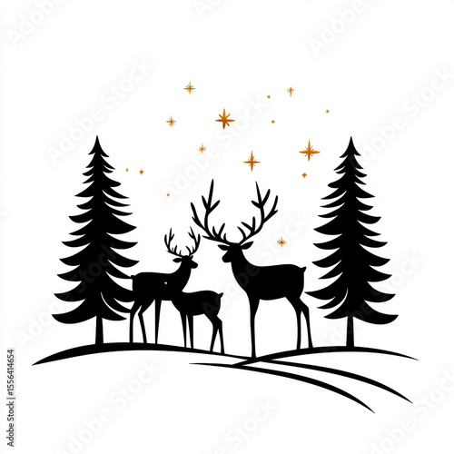 Elegant Reindeer Silhouette: Winter Wonderland Christmas Design