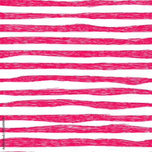 Hand drawn ink striped pink color on white. Seamless pattern