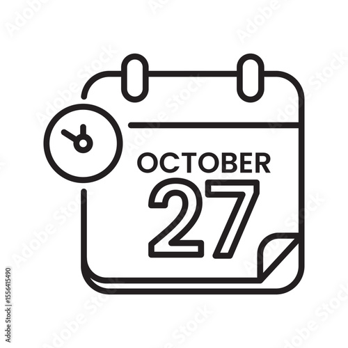 October 27 Calendar Icon Black Line Clock date