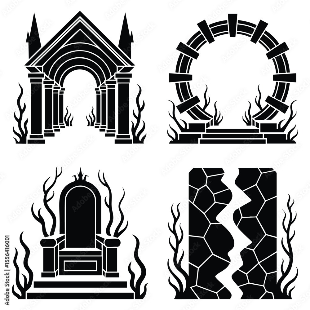 Fototapeta premium Pixel Art: Gothic Architecture, Ruins, and Mystical Portals
