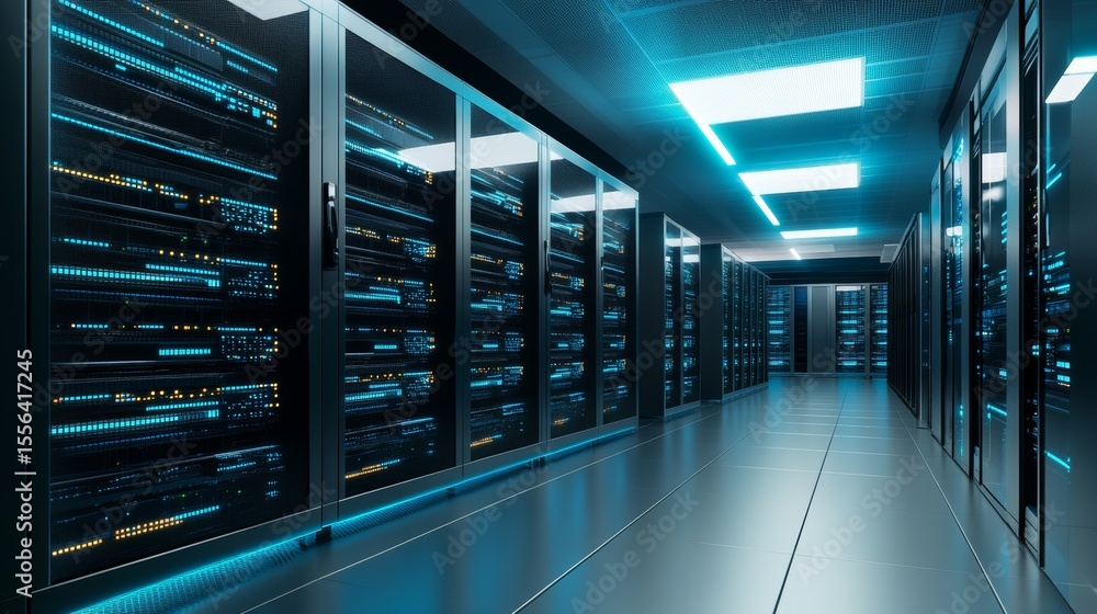 Cybersecurity Data Center Illuminated Server Room Interior, Data Storage, Network Infrastructure Data Center, Server Room Cybersecurity Data Center Illuminated Server Room Interior, Data Storage, Network Infrastructure Data Center, Server Room