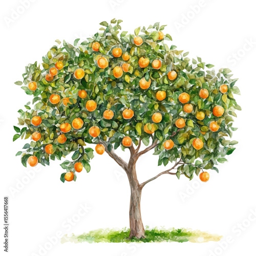 An Apricot Tree, watercolor clipart vector, isolated on a white background.