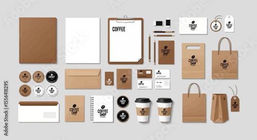 Kraft Paper Coffee Shop Branding Mockup Stationery & Packaging Design