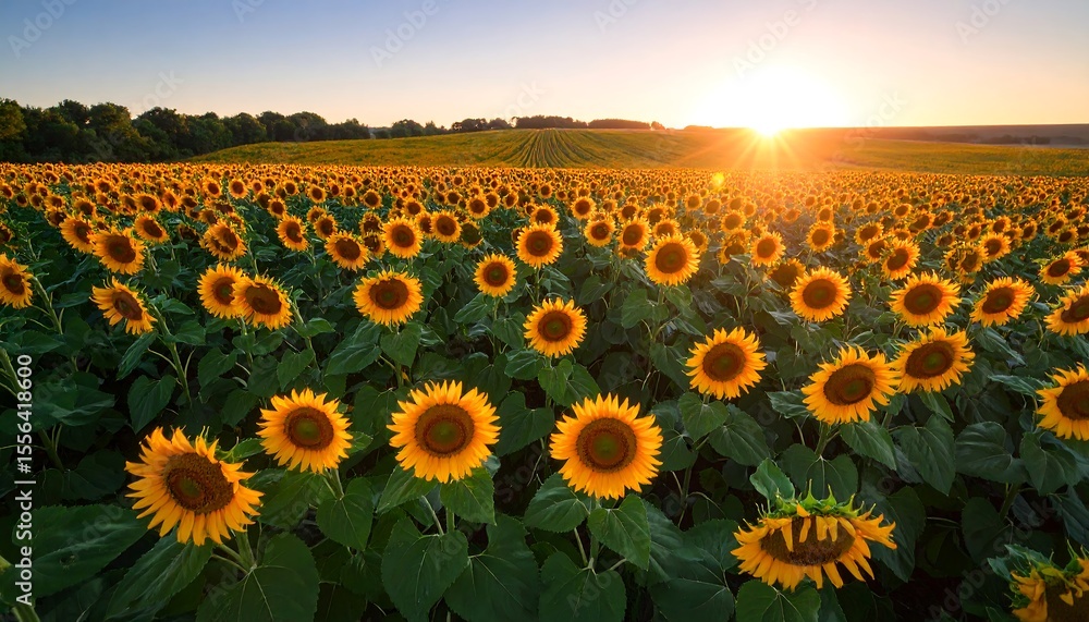 Obraz premium Sunflower field at sunset