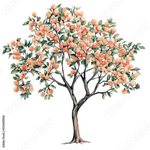 An Apricot Tree, watercolor clipart vector, isolated on a white background.