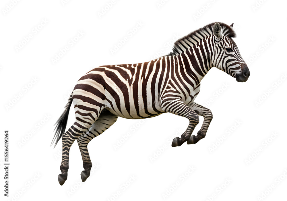 Obraz premium Zebra Animal Photography: Leaping Plains Zebra on White Background