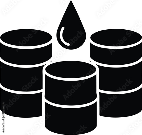 Three storage tanks with liquid drop above them silhouette vector illustration.
