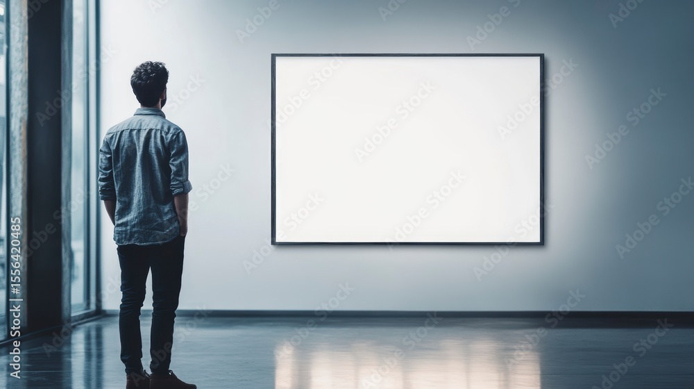 Fototapeta premium Man looking at blank gallery wall art