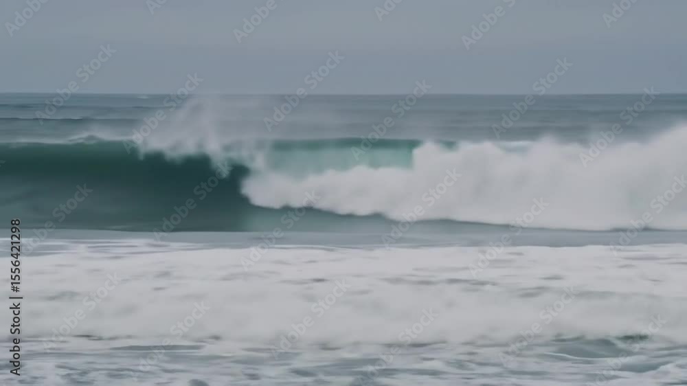 Powerful Ocean Waves Crashing Dynamic Seascape on Overcast Day. Powerful Ocean Waves Crashing Dynamic Seascape on Overcast Day.