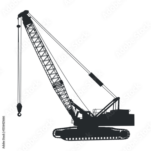 Silhouette of a Large Crawler Crane Used in Construction Projects Black silhouette large crawler crane crane crawler crane construction heavy equipment silhouette machinery