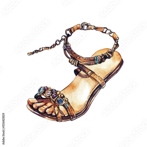 Anklet, watercolor drawing vector, isolated on a white background.