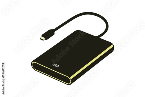 Glossy Black Hard Drive and USB-C Cable – Sleek Minimalist Product Shot
