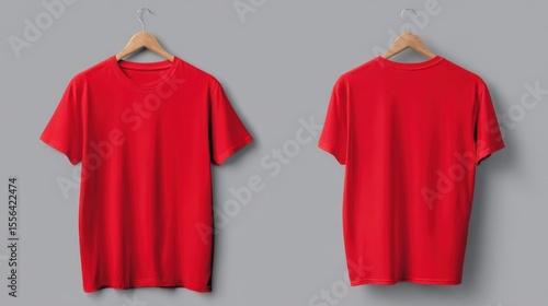 Flat lay of front and back views of a bright red T-shirt, clean lines and no branding, ideal for print-on-demand templates