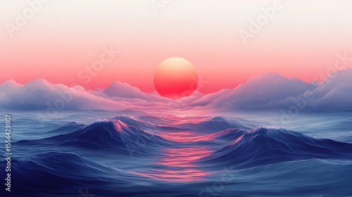 Pixelated Sunrise Over The Sea