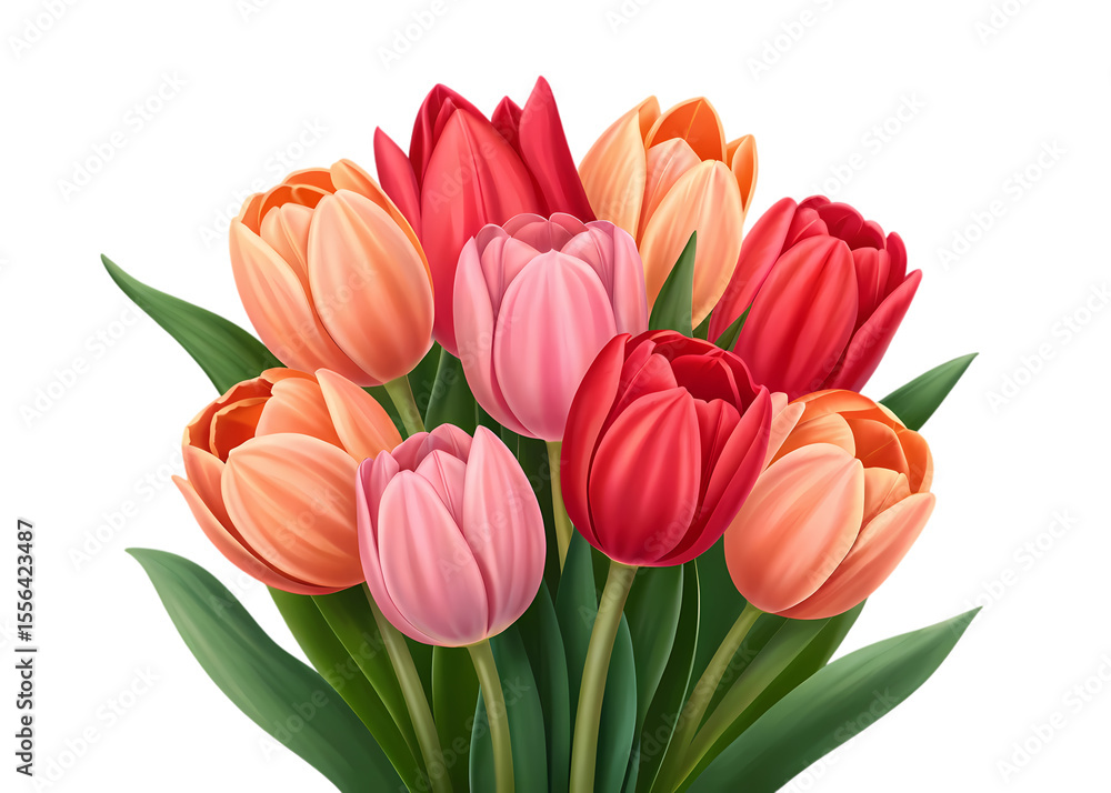 custom made wallpaper toronto digitalVibrant bouquet of pink and orange tulips with green leaves isolated on transparent background