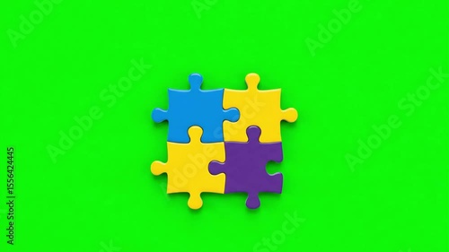 Vibrant Puzzle Pieces on Green Screen Background: Chroma Key and Abstract Elements