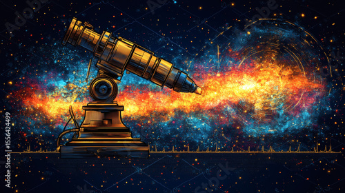 Pixelated Telescope Aiming At Colorful Galaxy